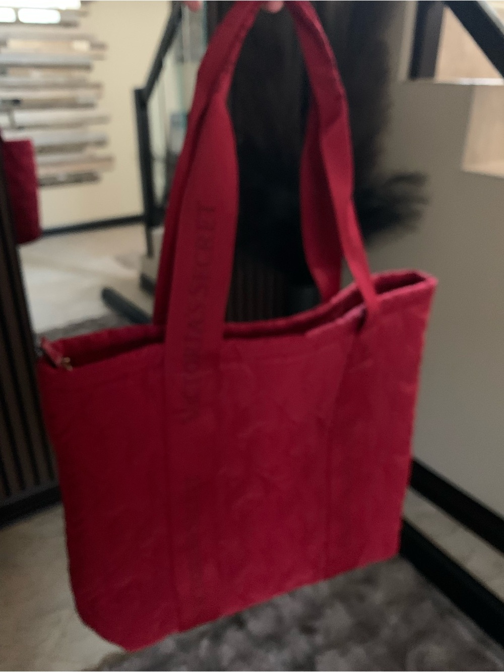 Victoria's Secret Red Quilted Tote with Shoulder Straps